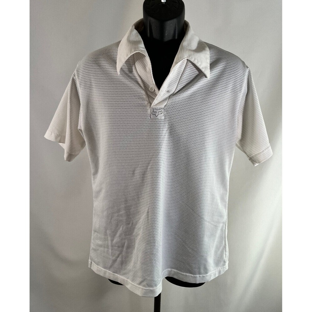 Mens Fox Racing White Mesh Polo Shirt Pullover Size Medium